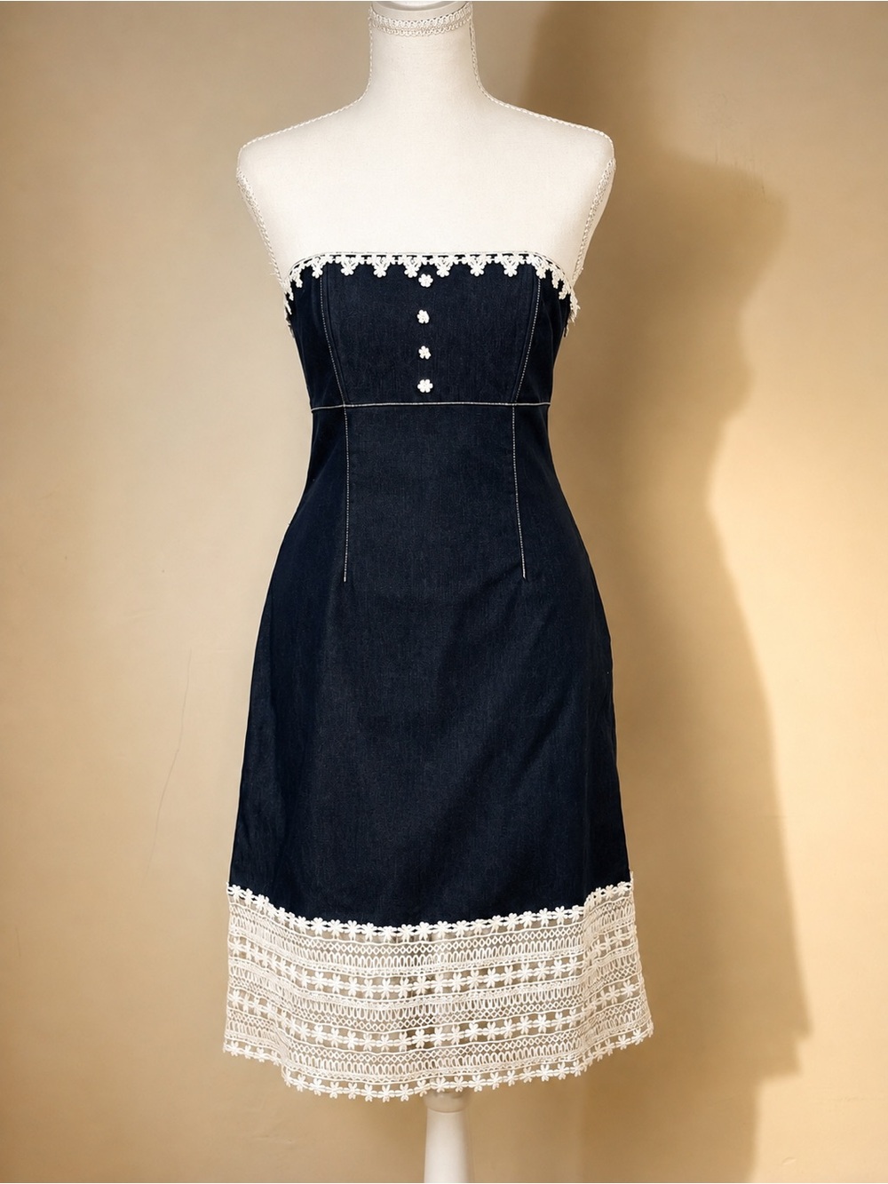Vintage Moda International Strapless Denim Lace Dress Size 6